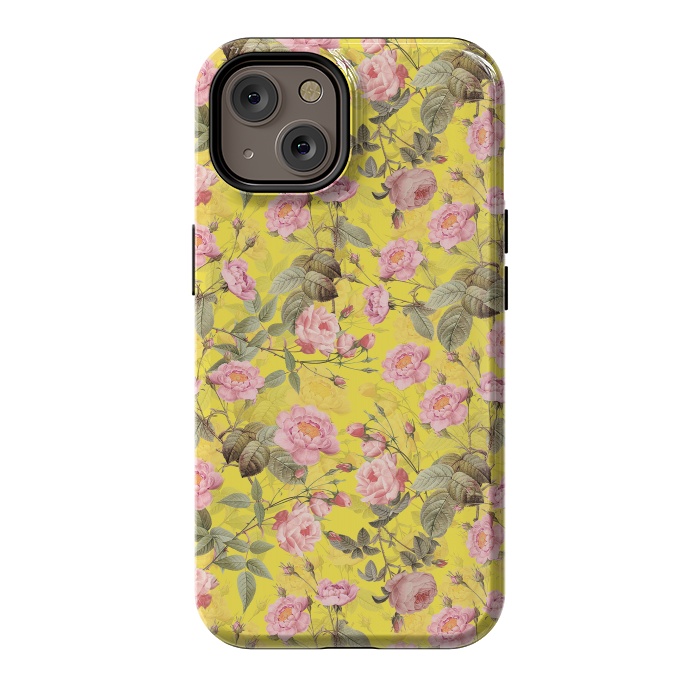 iPhone 14 StrongFit Pink English Roses on Yellow - Pattern by  Utart