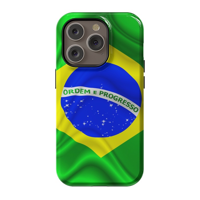 iPhone 14 Pro StrongFit Brazil Waving Silk Flag by BluedarkArt