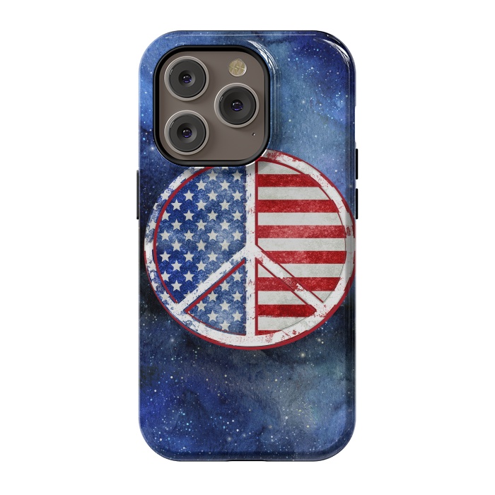 iPhone 14 Pro StrongFit Peace Sign Stars and Stripes USA Flag 2 by Andrea Haase