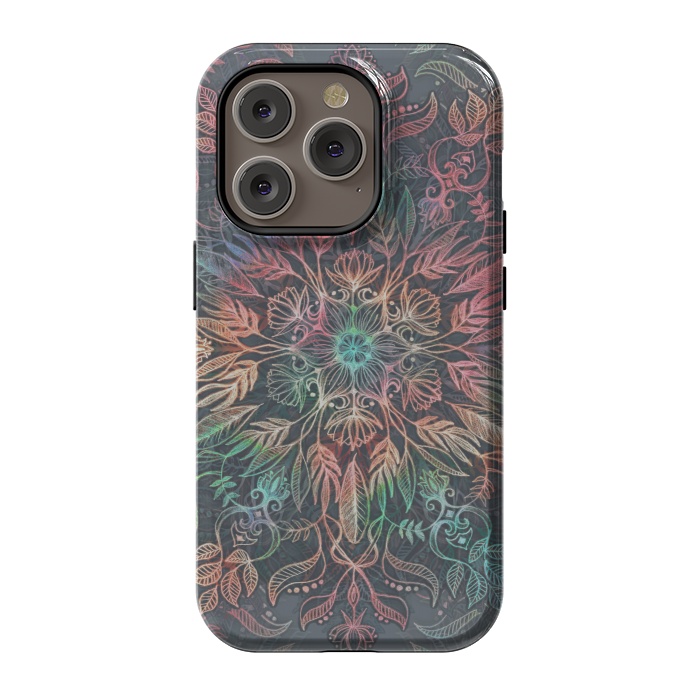 iPhone 14 Pro StrongFit Winter Sunset Mandala in Charcoal, Mint and Melon by Micklyn Le Feuvre