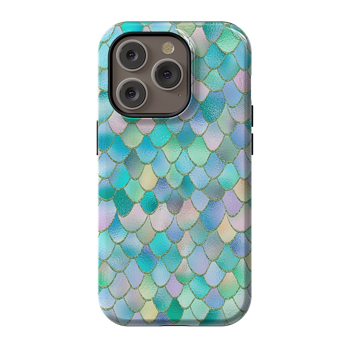 iPhone 14 Pro StrongFit Teal and Green Wonky Metal Mermaid Scales by  Utart