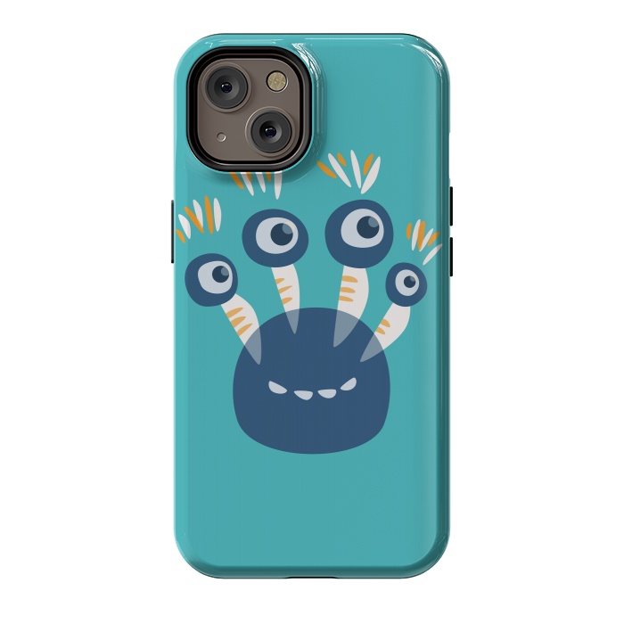 iPhone 14 StrongFit Cute Blue Cartoon Monster With Four Eyes by Boriana Giormova