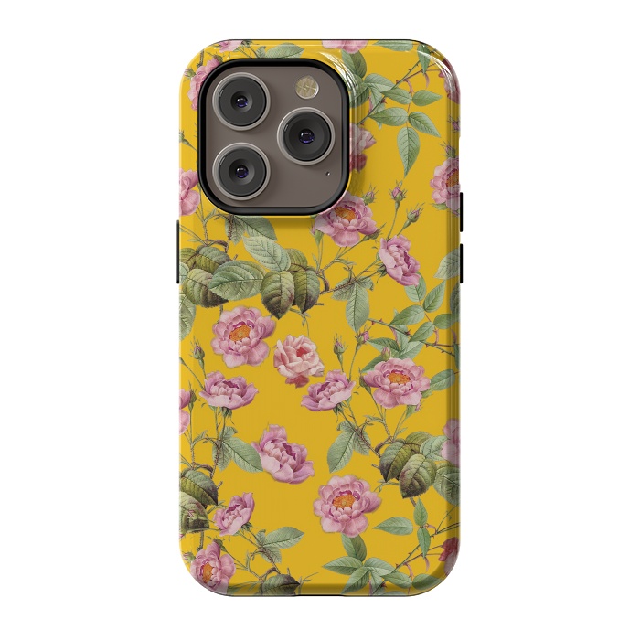 iPhone 14 Pro StrongFit Pink Roses on Yellow by  Utart