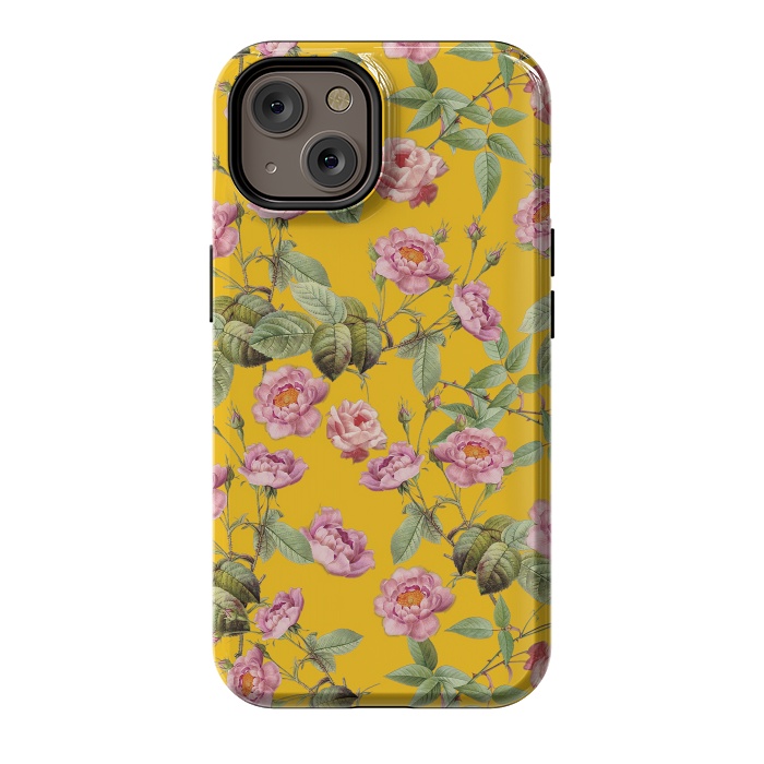 iPhone 14 StrongFit Pink Roses on Yellow by  Utart