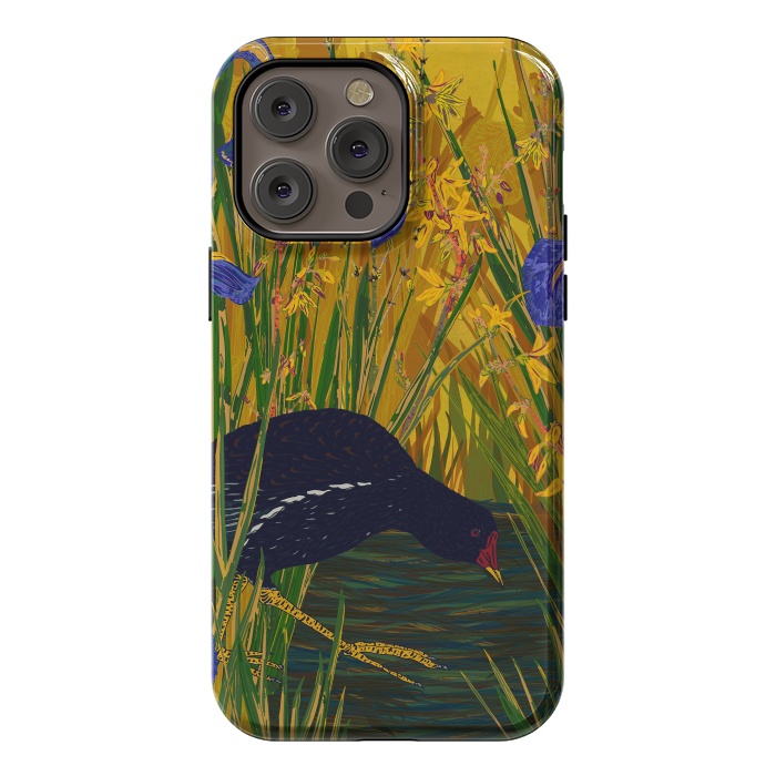iPhone 14 Pro max StrongFit Moorhen and Iris by Lotti Brown