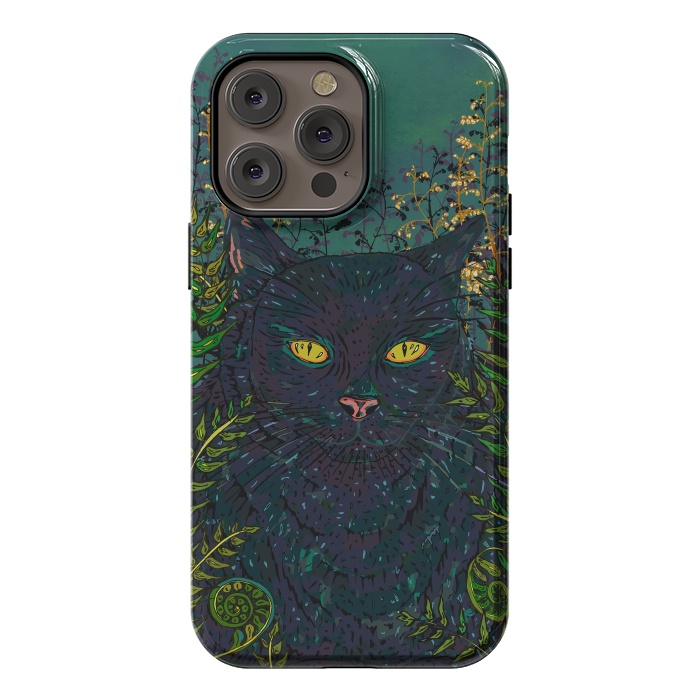 iPhone 14 Pro max StrongFit Black Cat in Ferns by Lotti Brown