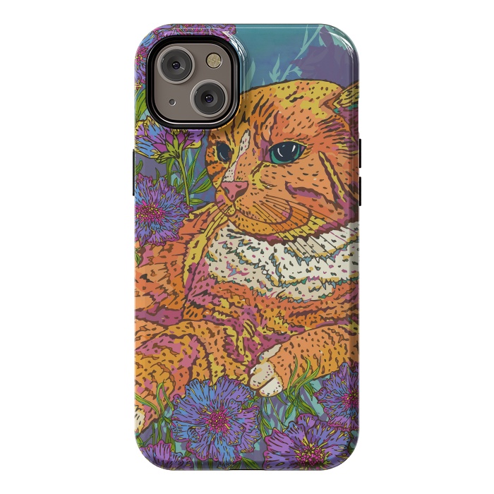 iPhone 14 Plus StrongFit Ginger Cat in Flowers by Lotti Brown