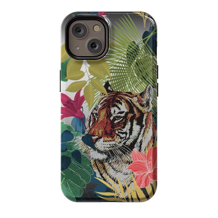 iPhone 14 StrongFit Tiger in flowers by Kashmira Baheti