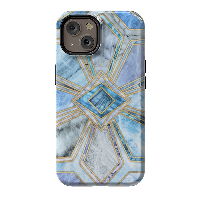 iPhone 14 StrongFit Geometric Gilded Stone Tiles in Soft Blues by Micklyn Le Feuvre