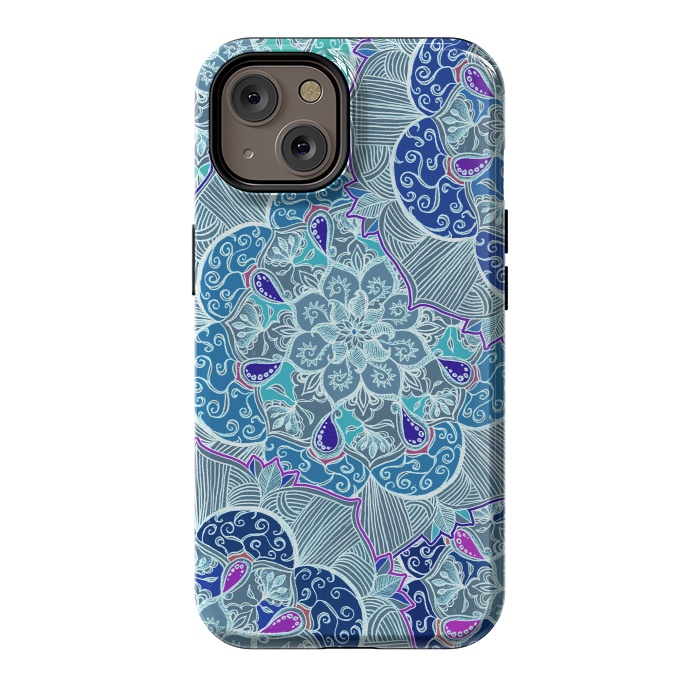 iPhone 14 StrongFit Fresh Doodle in Teal Blue, Purple and Grey by Micklyn Le Feuvre