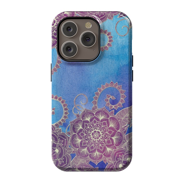 iPhone 14 Pro StrongFit Magnolia & Magenta Floral on Watercolor by Micklyn Le Feuvre