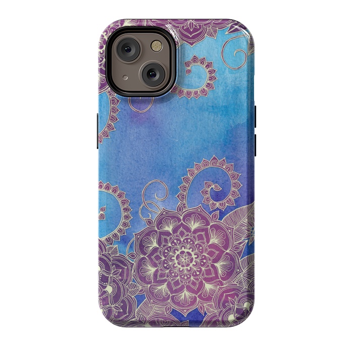 iPhone 14 StrongFit Magnolia & Magenta Floral on Watercolor by Micklyn Le Feuvre