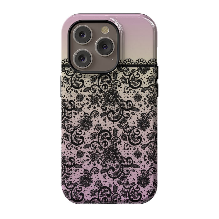 iPhone 14 Pro StrongFit Black lace Purple Ombre by Quirk It Up