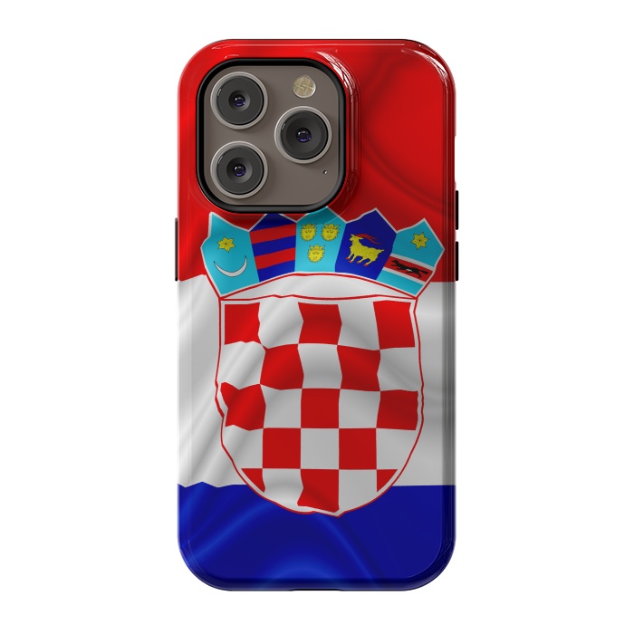 iPhone 14 Pro StrongFit Croatia Flag Waving Digital Silk Satin Fabric  by BluedarkArt