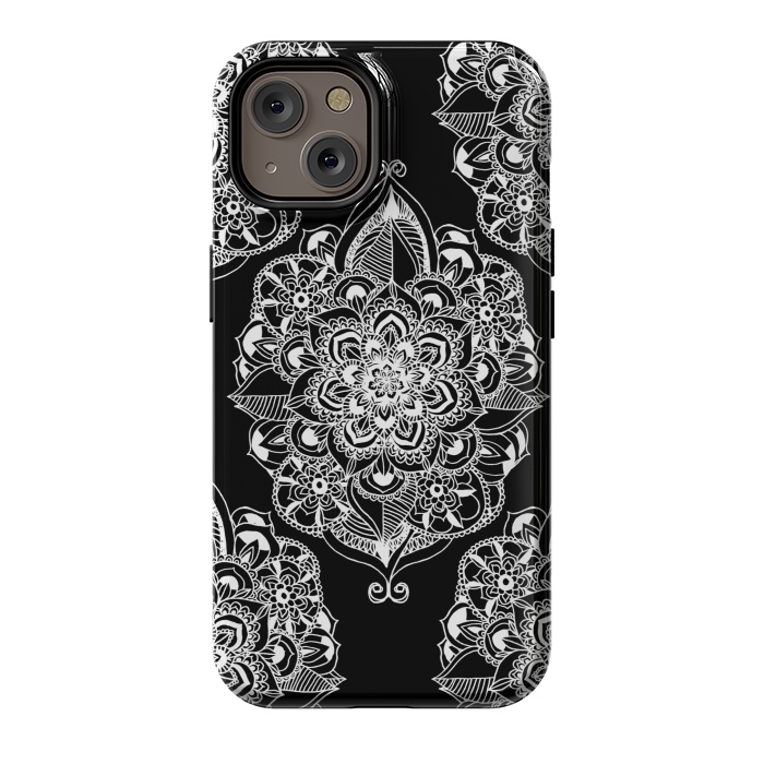iPhone 14 StrongFit Black & White Graphic Mandala Diamonds by Tangerine-Tane