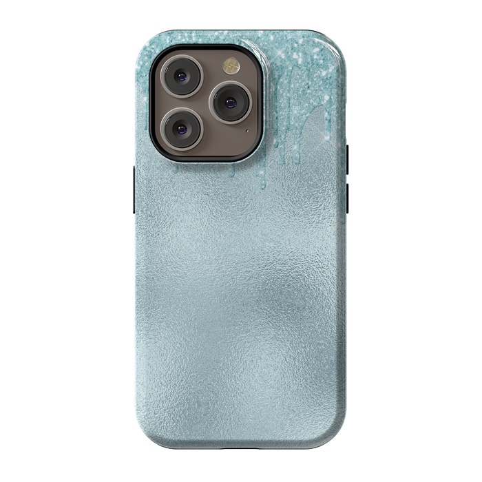 iPhone 14 Pro StrongFit Ice Blue Glitter Droplets on Metal Foil by  Utart