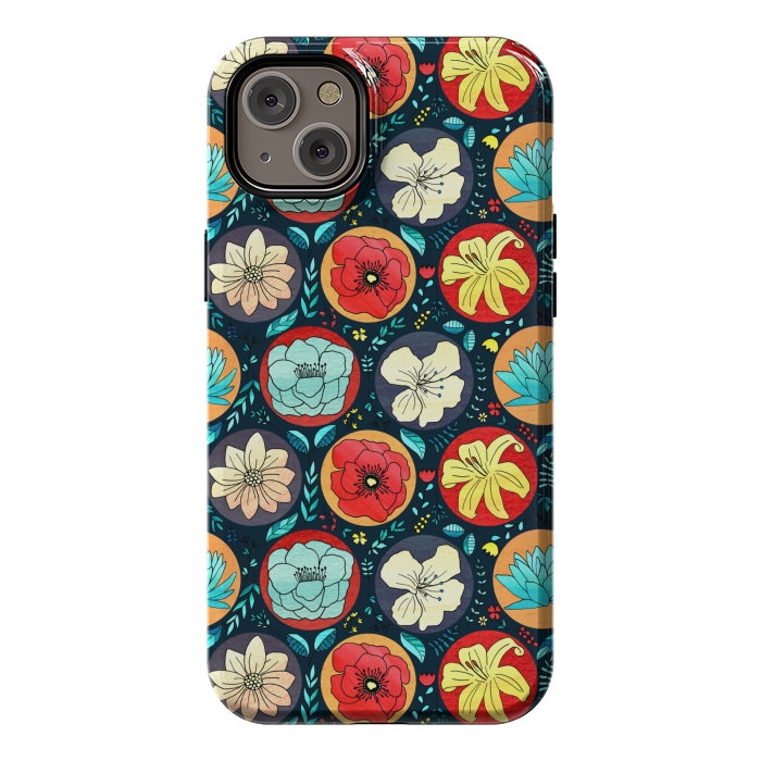 iPhone 14 Plus StrongFit Navy Polka Dot Floral  by Tigatiga
