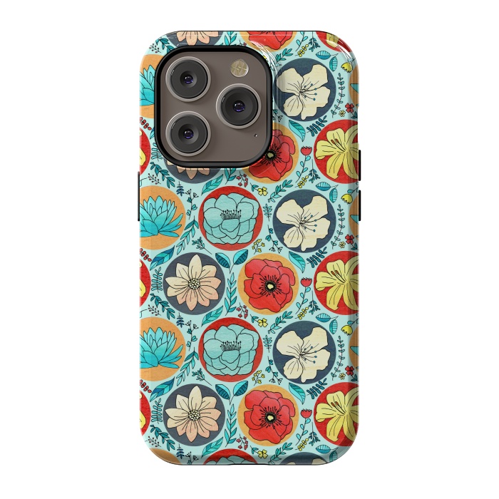 iPhone 14 Pro StrongFit Polka Dot Floral On Navy  by Tigatiga