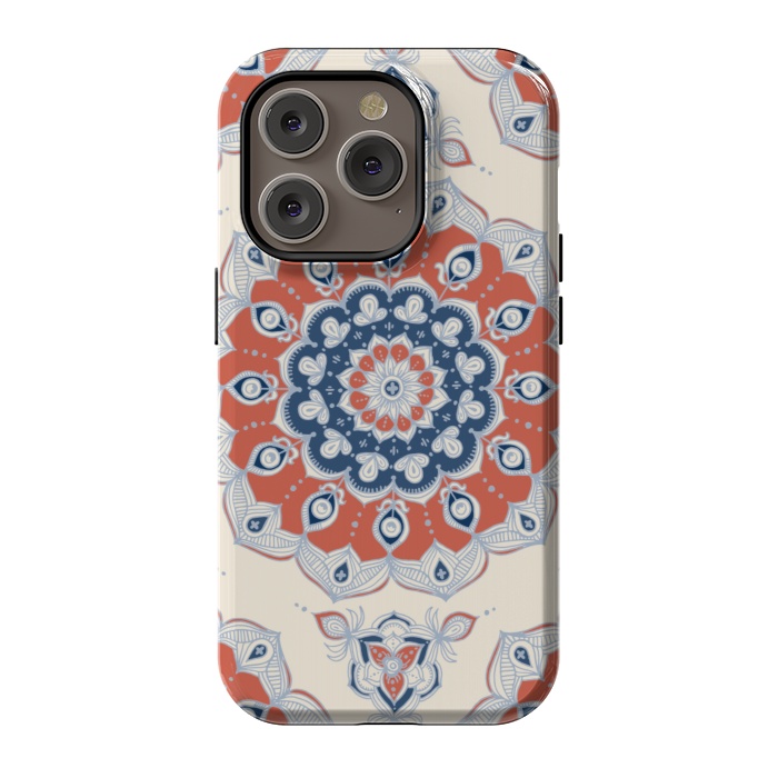 iPhone 14 Pro StrongFit Red, Blue and Cream Floral Mandala by Micklyn Le Feuvre