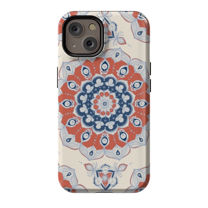 iPhone 14 StrongFit Red, Blue and Cream Floral Mandala by Micklyn Le Feuvre