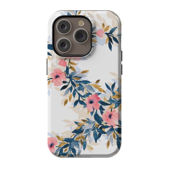 iPhone 14 Pro StrongFit Fresh Pink Watercolor Floral Wreaths by Micklyn Le Feuvre