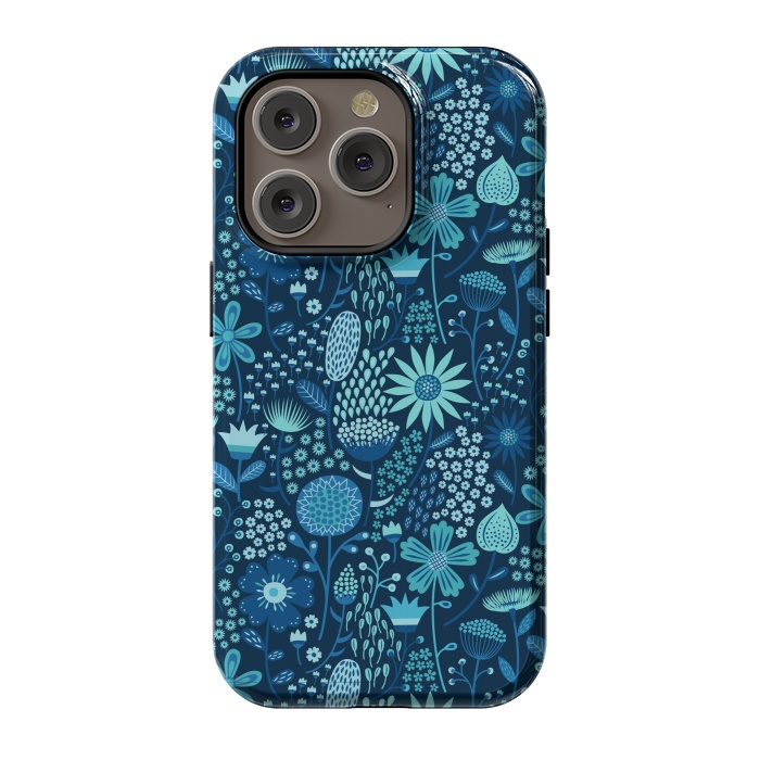 iPhone 14 Pro StrongFit Celebration Floral Blue by Portia Monberg