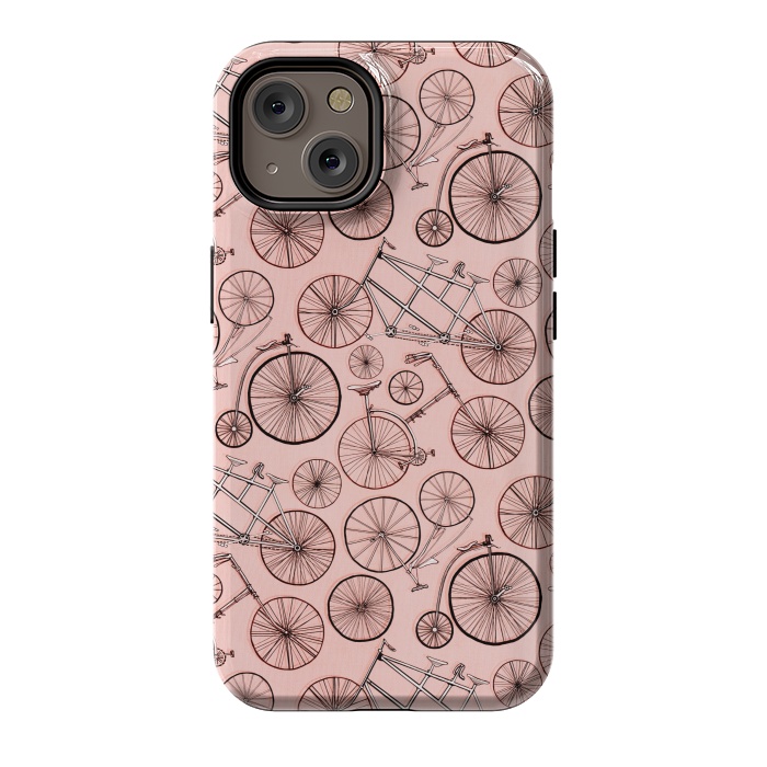 iPhone 14 StrongFit Vintage Bicycles on Pink by Tigatiga