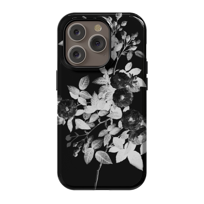 iPhone 14 Pro StrongFit Black and white rose botanical illustration by Oana 