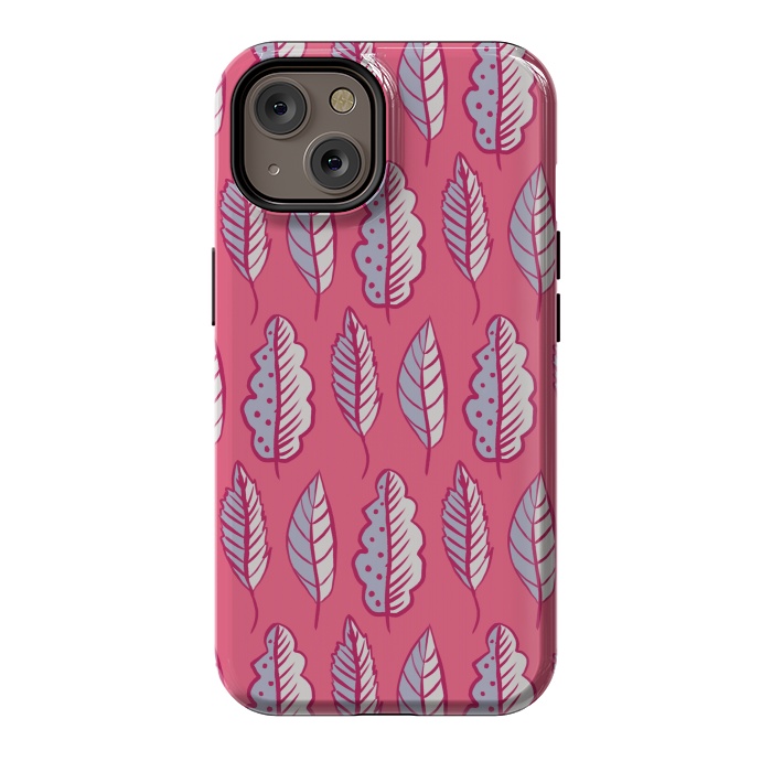 iPhone 14 StrongFit Pink Leaves Abstract Decorative Pattern by Boriana Giormova