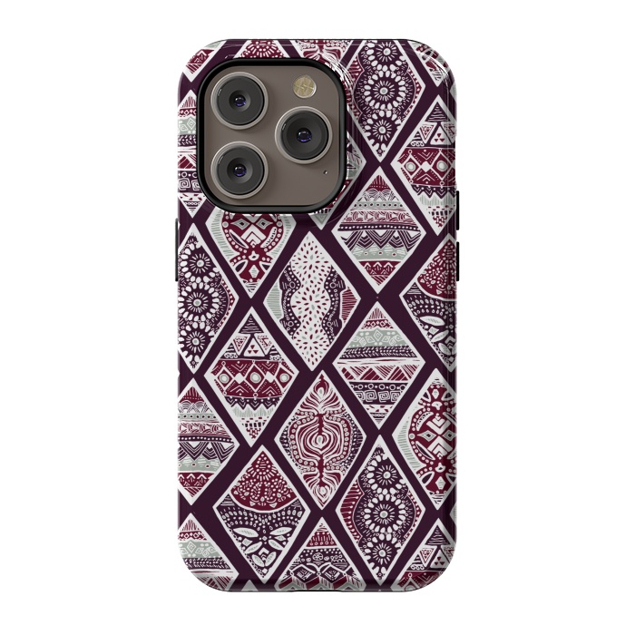 iPhone 14 Pro StrongFit Tribal Diamonds On Red, White & Sage  by Tigatiga