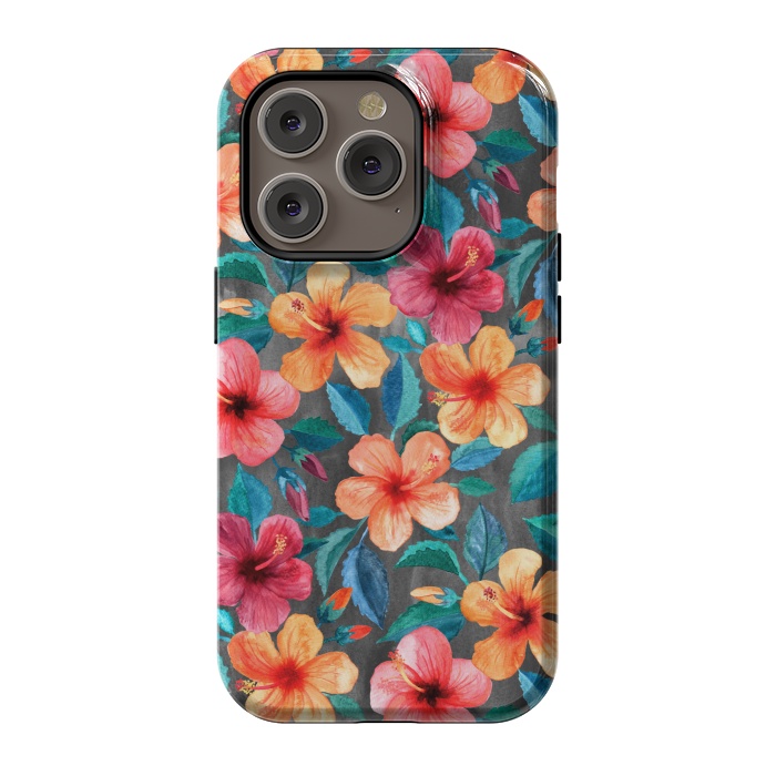 iPhone 14 Pro StrongFit Colorful Little Tropical Hibiscus Blooms by Micklyn Le Feuvre