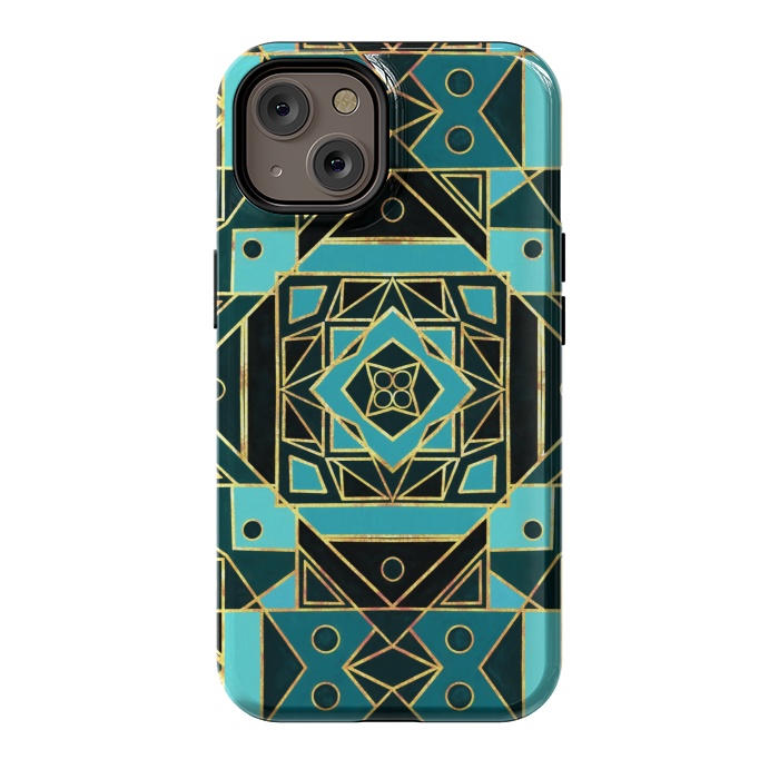 iPhone 14 StrongFit Gold & Teal Art Deco  by Tigatiga