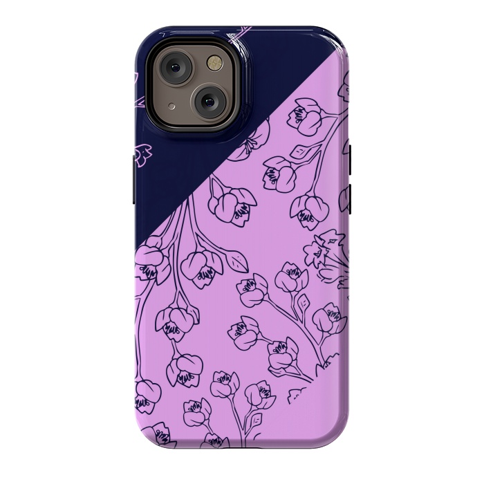 iPhone 14 StrongFit PINK BLUE FLORAL PATTERN by MALLIKA