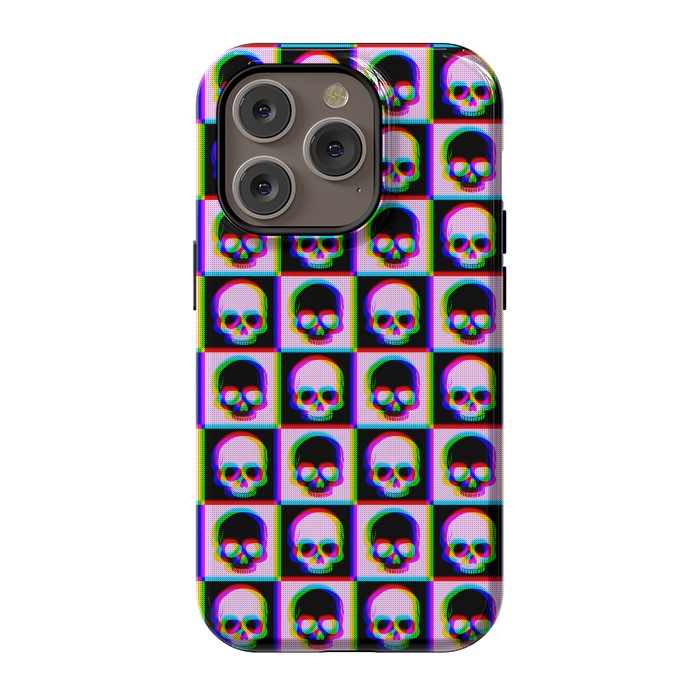 iPhone 14 Pro StrongFit Glitch Checkered Skulls Pattern IV by Art Design Works