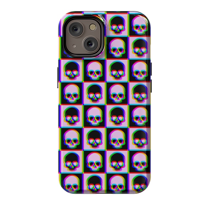 iPhone 14 StrongFit Glitch Checkered Skulls Pattern IV by Art Design Works