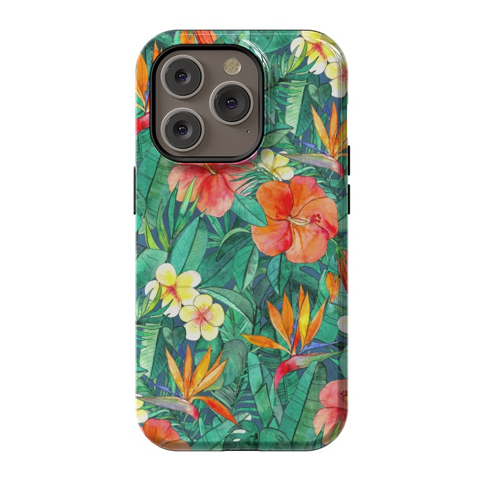 iPhone 14 Pro StrongFit Classic Tropical Garden in Watercolor by Micklyn Le Feuvre
