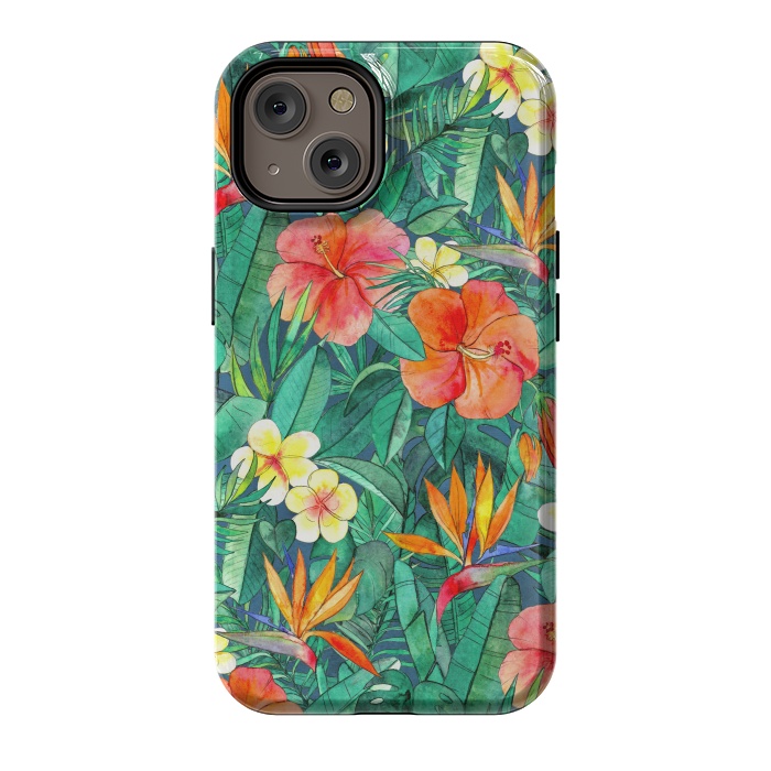 iPhone 14 StrongFit Classic Tropical Garden in Watercolor by Micklyn Le Feuvre