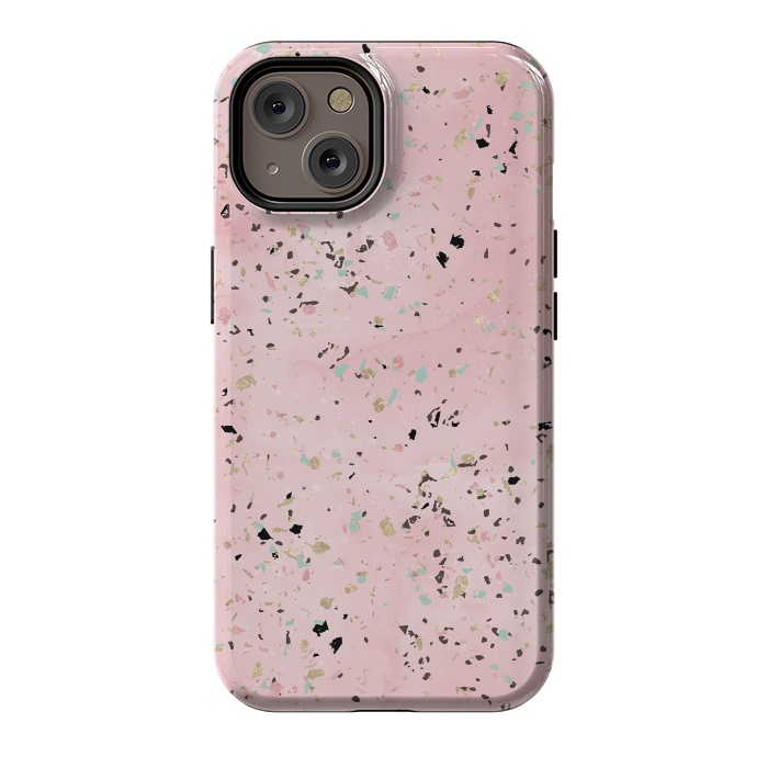 iPhone 14 StrongFit Blush and gold marble terrazzo design by InovArts