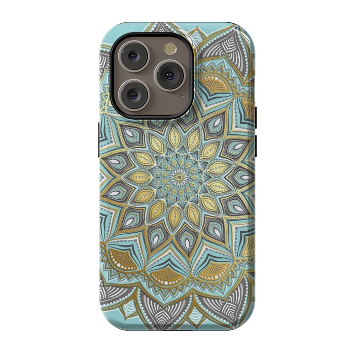 iPhone 14 Pro StrongFit Sunny Skies Gilded Lace Medallion by Micklyn Le Feuvre
