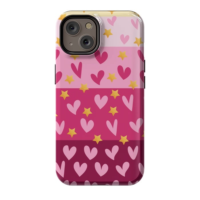 iPhone 14 StrongFit Pink Hearts With Stars by Rossy Villarreal
