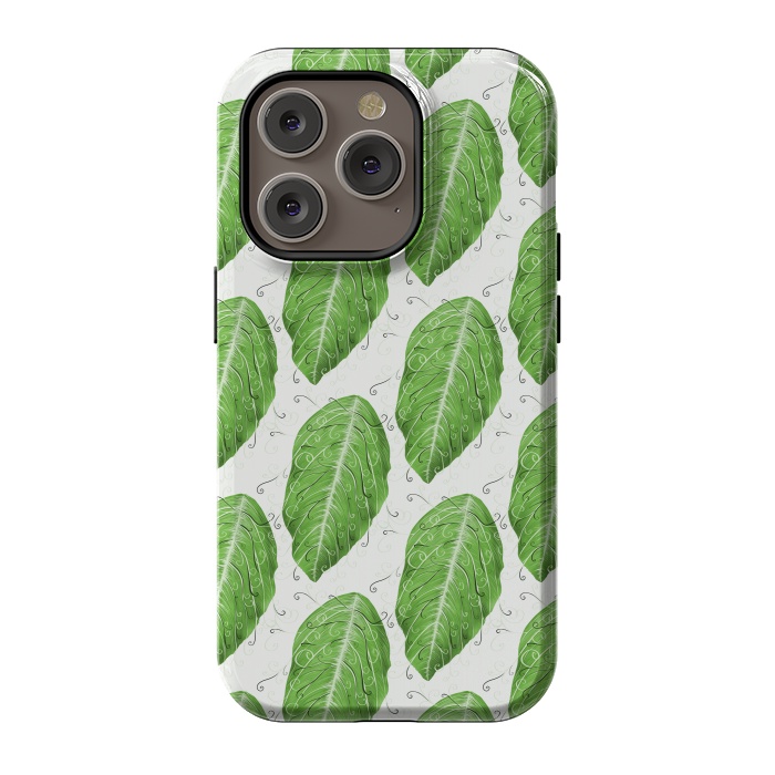 iPhone 14 Pro StrongFit Swirly Green Leaf Pattern by Boriana Giormova
