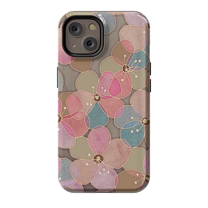 iPhone 14 StrongFit Simple Floral in Soft Neutrals and Pink by Micklyn Le Feuvre