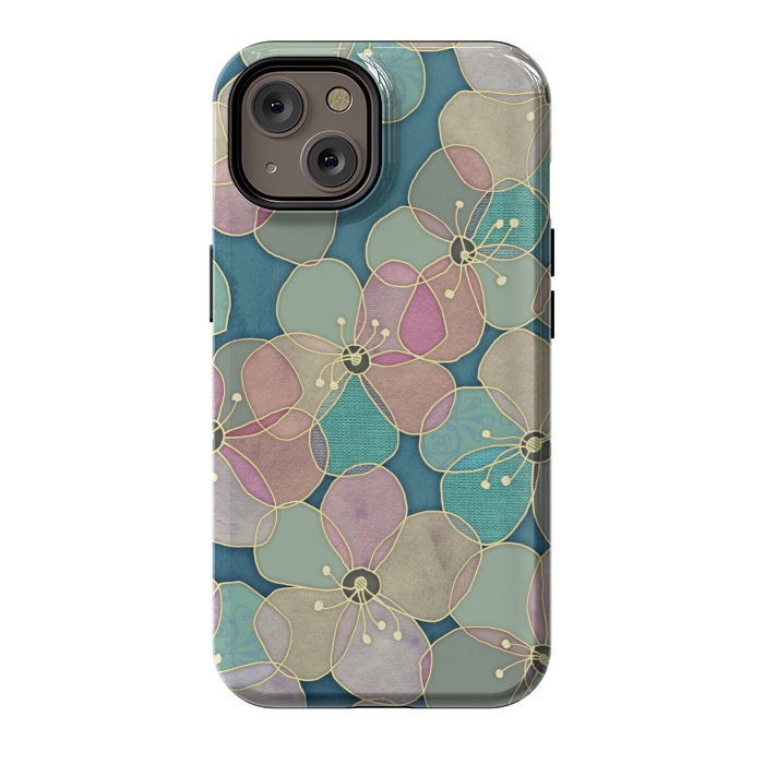 iPhone 14 StrongFit It's Always Summer Somewhere - floral pattern on teal by Micklyn Le Feuvre
