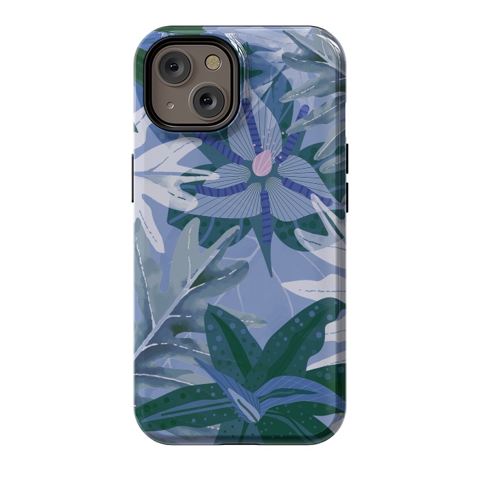 iPhone 14 StrongFit Blue Purple Aloha Tropical Jungle  by  Utart