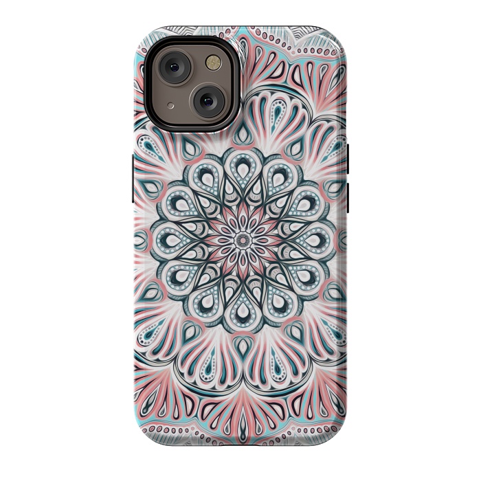 iPhone 14 StrongFit Expansion - boho mandala in soft salmon pink & blue by Micklyn Le Feuvre