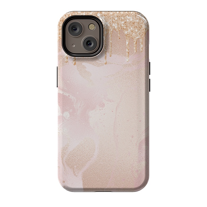 iPhone 14 StrongFit Gold Glitter Rain on Blush Marble by  Utart
