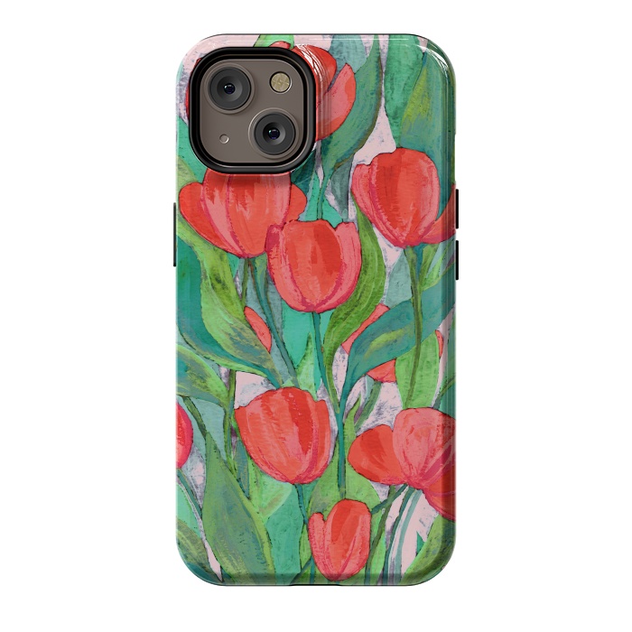 iPhone 14 StrongFit Blooming Red Tulips in Gouache  by Micklyn Le Feuvre