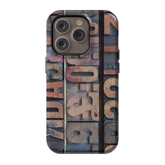 iPhone 14 Pro StrongFit Old Wooden Print Blocks by Andrea Haase