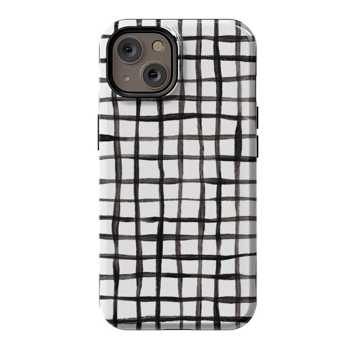 iPhone 14 StrongFit Modern Graphic Black and White Hand Painted Grid by Micklyn Le Feuvre
