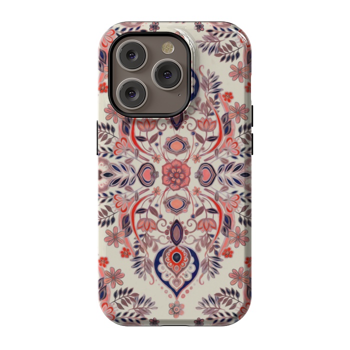 iPhone 14 Pro StrongFit Modern Folk in Coral Red and Indigo by Micklyn Le Feuvre